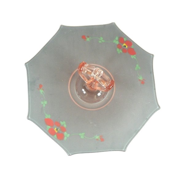 Server Depression Glass Frosted Pink Octagonal Sandwich Dessert Hand Painted 8 s - Picture 2 of 12